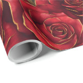 Rode en gouden Rozen Cadeaupapier (Rol Hoek)