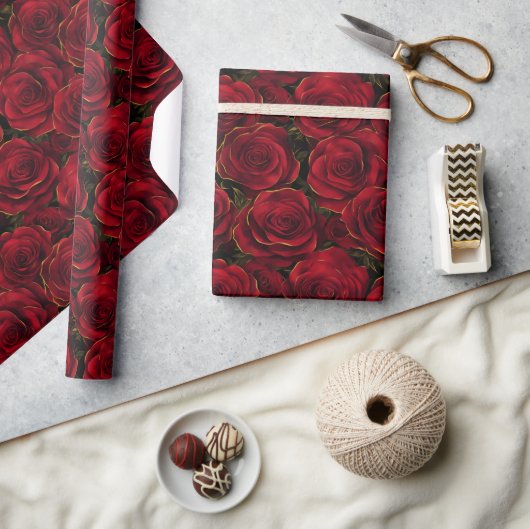 Rode en gouden Rozen Cadeaupapier (Crafts)