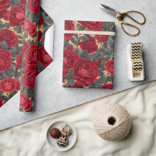 Rode en gouden Rozen Cadeaupapier