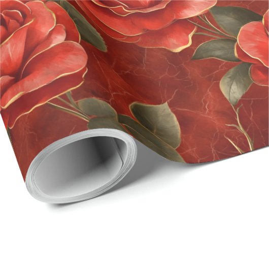 Rode en gouden Rozen Cadeaupapier (Rol Hoek)