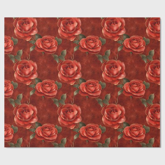 Rode en gouden Rozen Cadeaupapier (Vlak)