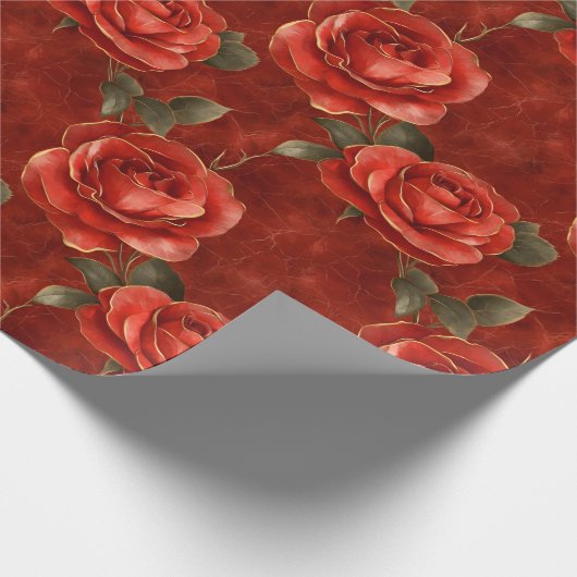 Rode en gouden Rozen Cadeaupapier (Hoek)