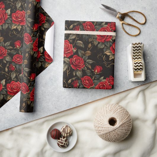 Rode en gouden Rozen Cadeaupapier (Crafts)