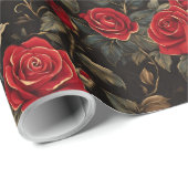 Rode en gouden Rozen Cadeaupapier (Rol Hoek)