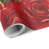 Rode en gouden Rozen Cadeaupapier (Rol Hoek)