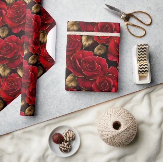 Rode en gouden Rozen Cadeaupapier (Crafts)