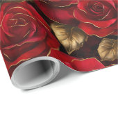 Rode en gouden Rozen Cadeaupapier (Rol Hoek)