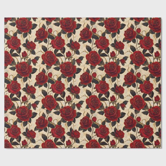 Rode en gouden rozen cadeaupapier (Vlak)