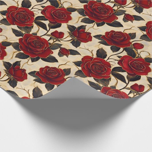 Rode en gouden rozen cadeaupapier (Hoek)
