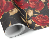 Rode en gouden Rozen Cadeaupapier (Rol Hoek)