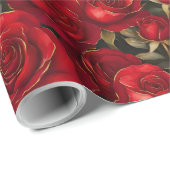 Rode en gouden Rozen Cadeaupapier (Rol Hoek)
