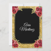 Rode en gouden Rozen Charra Mis Quince Invitation Kaart (Achterkant)