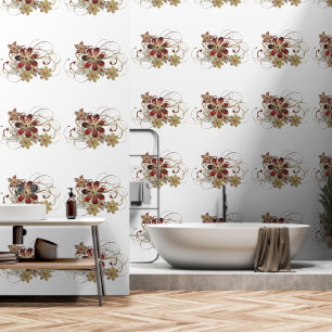 Rode en gouden sieraden bloemen aangepaste kleur w behang