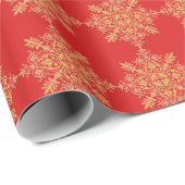 Rode en gouden sierlijke brokaat vierkanten cadeaupapier (Rol Hoek)