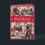 Rode en Gouden Sneeuwvlok 6 Foto Collage Kerstmis Feestdagen Kaart<br><div class="desc">Moderne Eenvoudige Elegante Kalligrafie Rood en Goud Sneeuwvlok 6 Fotocollage Vrolijk Kerstscript Gevouwen Vakantie Kaart. Deze feestelijke, minimalistische, zes (6) foto vakantie wenskaart sjabloon is voorzien van een grid foto collage, wat sneeuwvlok en zegt "Merry Christmas"! De "Merry Christmas" begroetingstekst is geschreven in een prachtig grillig handgeschreven penseellettertypescript in goud...</div>