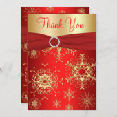 Rode en gouden sneeuwvlokken bedankkaart (Voorkant / Achterkant)
