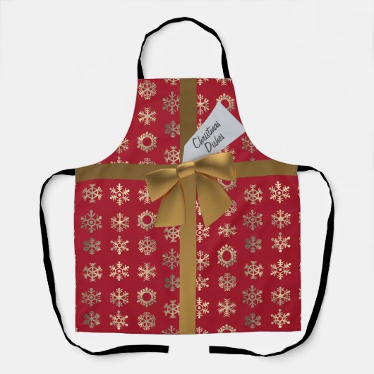 Rode en gouden sneeuwvlokken Faux Bow Christmas Sc Schort (Voorkant)