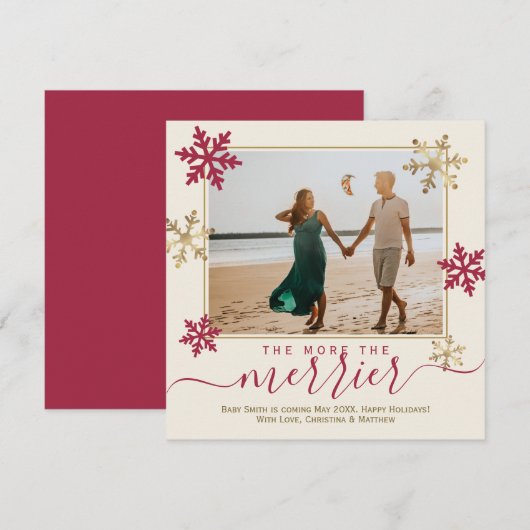Rode en gouden sneeuwvlokken Foto Kerstmis Zwanger Aankondiging (Voorkant / Achterkant)