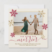 Rode en gouden sneeuwvlokken Foto Kerstmis Zwanger Aankondiging (Voorkant)