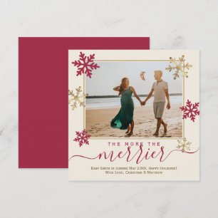 Rode en gouden sneeuwvlokken Foto Kerstmis Zwanger Aankondiging