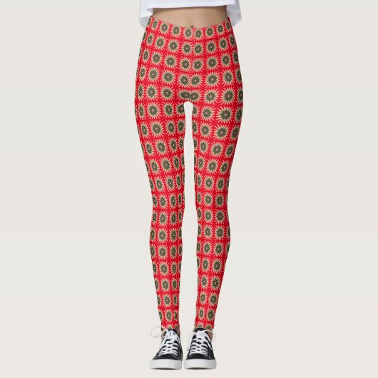 Rode en gouden sterren leggings (Voorkant)