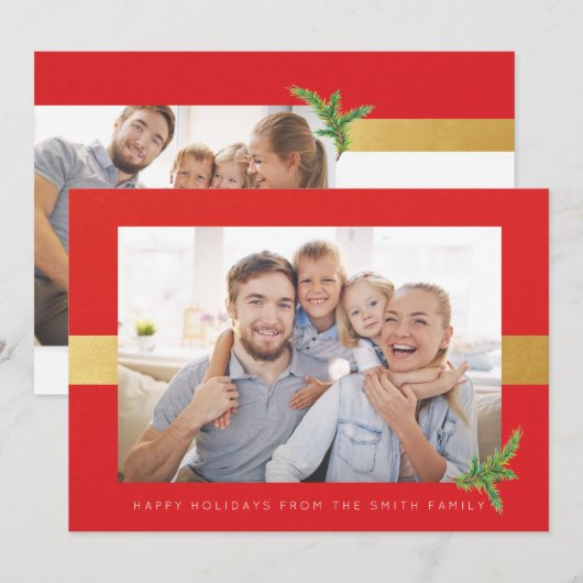Rode en gouden streep Foto Vakantie Groeten Feestdagenkaart (Voorkant / Achterkant)