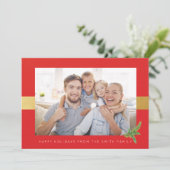 Rode en gouden streep Foto Vakantie Groeten Feestdagenkaart (Staand voorkant)