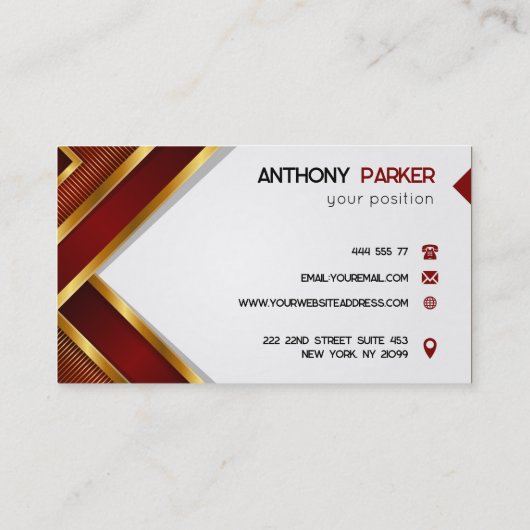 Rode en gouden strepen visitekaartje (Achterkant)