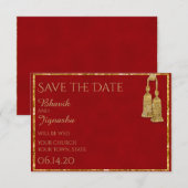 Rode en gouden Tassel Indiase bruiloft Save the Da Date (Voorkant / Achterkant)