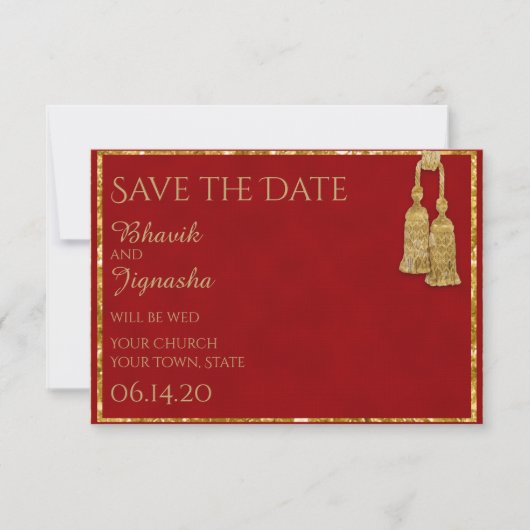 Rode en gouden Tassel Indiase bruiloft Save the Da Save The Date (Voorkant)