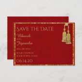 Rode en gouden Tassel Indiase bruiloft Save the Da Save The Date (Voorkant / Achterkant)