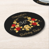 Rode en gouden verjaardag ronde kartonnen onderzetter (Gebogen)