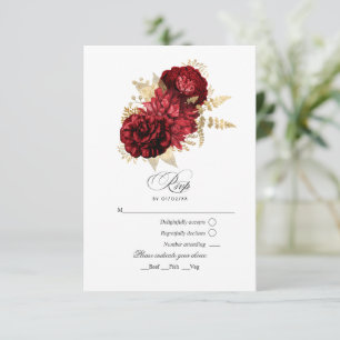 Rode en Gouden Vintage Rozen RSVP Kaartje
