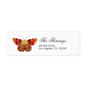Rode en Gouden Vintage Vlinder Etiket
