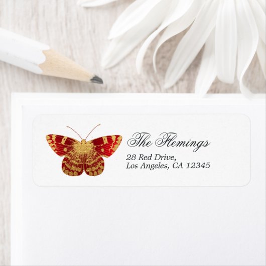 Rode en gouden  vlinder etiket (Insitu)
