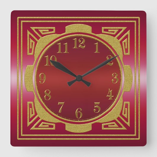 Rode en gouden wandklok (Voorkant)