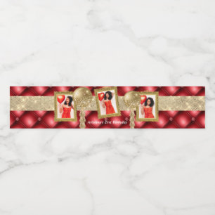 Rode en Gouden Waterlabel met Afbeeldingen Waterfles Etiket