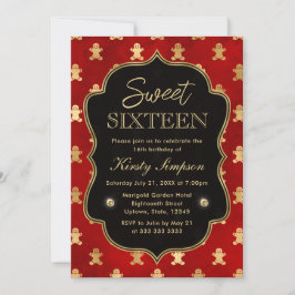 Rode en Gouden Winter Peperkoekmannen Sweet 16 Kaart