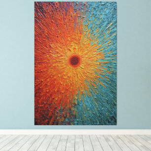 Rode en Gouden Zonneschijn met Blauwe Tinten Abstr Canvas Afdruk