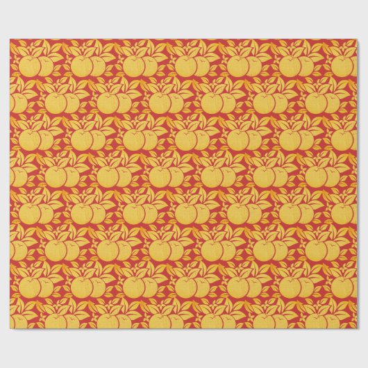 Rode en goudgestalte Sinaasappels en bloesems Cadeaupapier (Vlak)