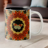 Rode en goudmot in scharnierend Lijst op zwart Tweekleurige Koffiemok