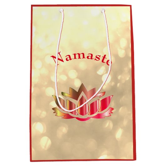 Rode en goudsparkle Namaste Lotus Flower Medium Cadeauzakje (Voorkant)