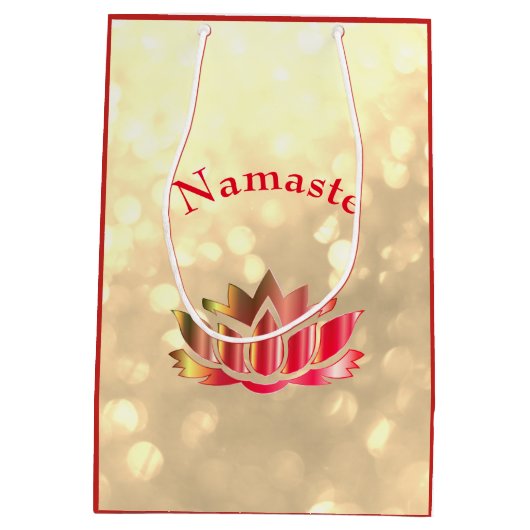 Rode en goudsparkle Namaste Lotus Flower Medium Cadeauzakje (Achterkant)