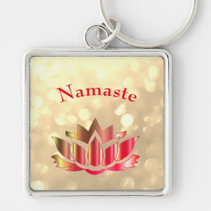 Rode en goudsparkle Namaste Lotus Flower Sleutelhanger