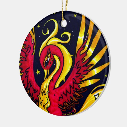 Rode en goudvliegende nevel keramisch ornament (Links)