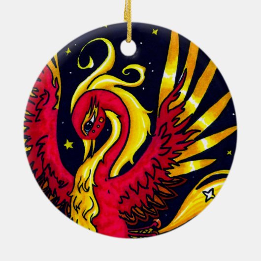 Rode en goudvliegende nevel keramisch ornament (Achterkant)