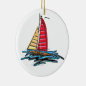 Rode en goudzeilboot keramisch ornament (Rechts)