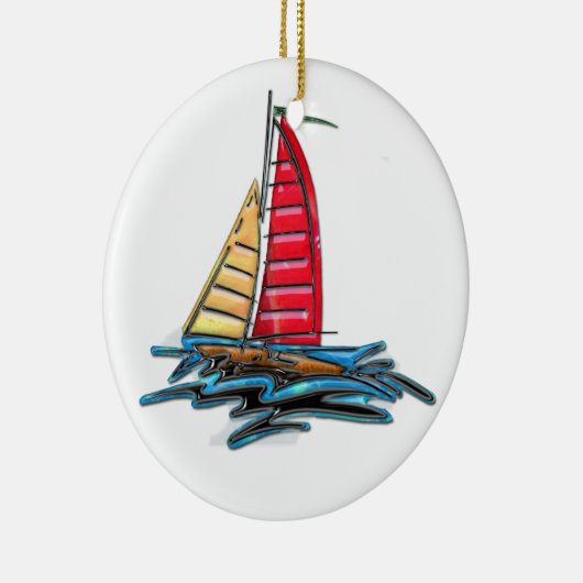 Rode en goudzeilboot keramisch ornament (Rechts)