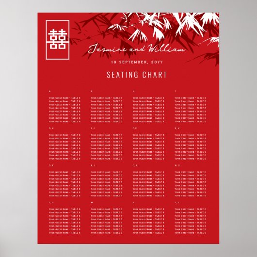 Rode en grijze bamboe laat Aziatische bruiloft Poster (Voorkant)