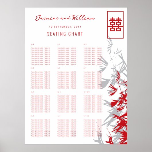 Rode en grijze bamboe laat Aziatische bruiloft Poster (Voorkant)